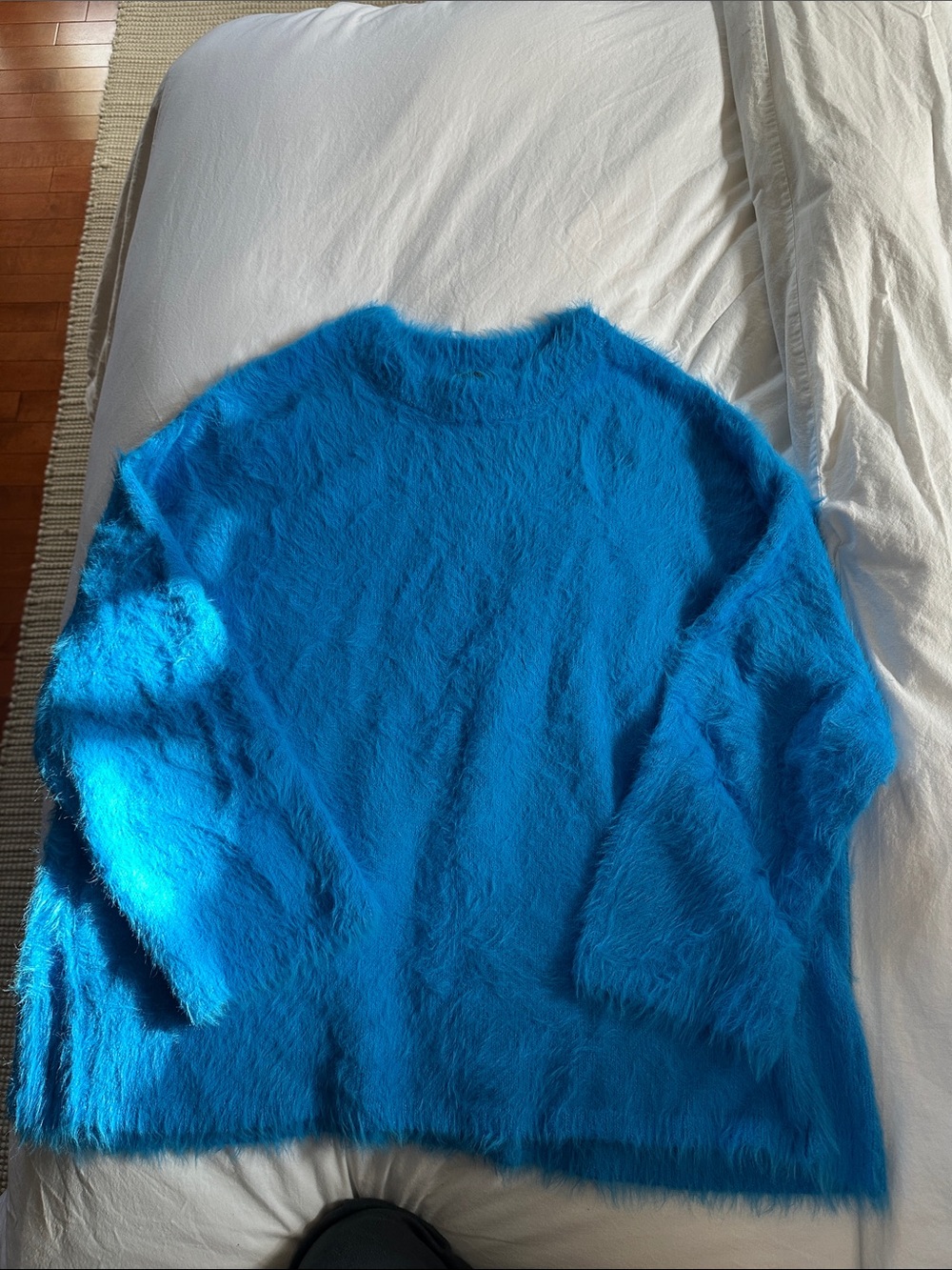 Free People Vibrant Blue Fuzzy Crewneck Sweater
